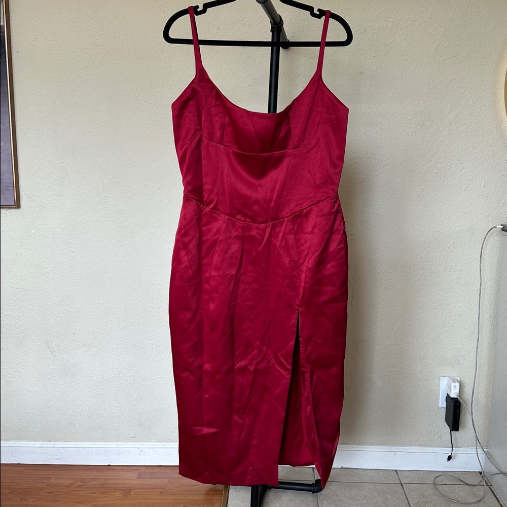 HOUSE OF CB XL  'Casimira' Wine Satin Corset Midi Dress NWOT - Picture 4 of 17